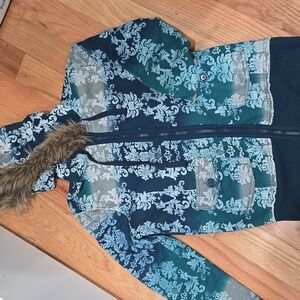 LA Kitty Teal Multicolor Faux Fur Hoodie Jacket